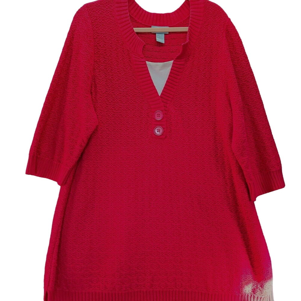 Liz & Me Womens Sweater Red Size 1X 100% Cotton 3/4 Sleeve Pullover